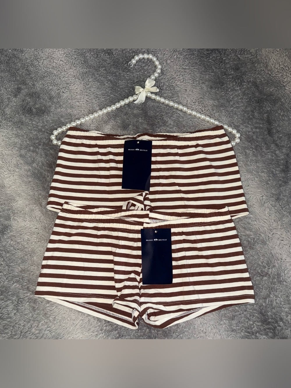 BRANDY MELVILLE STRIPED UNDERWEAR 2-PACK IN IVORY BROWN THICK STRIPES - Picture 2 of 4